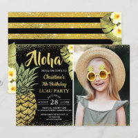 Black Gold Glitter Pineapple Floral Birthday Photo