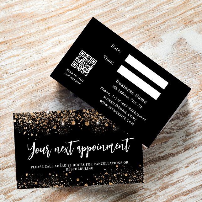 Black gold glitter QR business appointment card (Creator Uploaded)