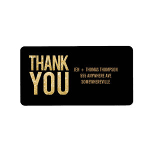 Black & Gold Glitter Return Address Wedding Labels