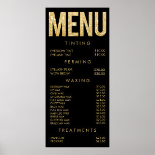 Black & Gold Glitter Salon Menu Wall Poster