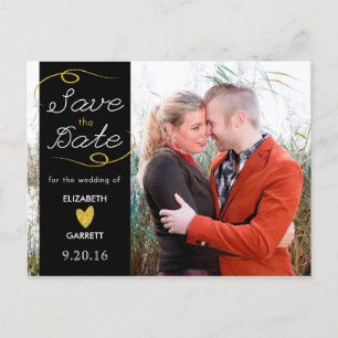 Black / Gold Glitter Save the Date Photo Postcard