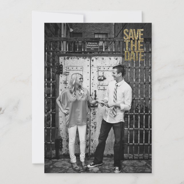 Black & Gold Glitter Save the Date Typography (Front)