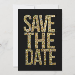 Black & Gold Glitter Save the Date Typography