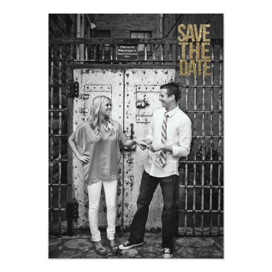 Black & Gold Glitter Save the Date Typography Card