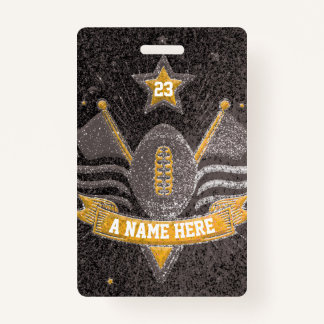Black & Gold Glitter School Football Team Sports ID Badge