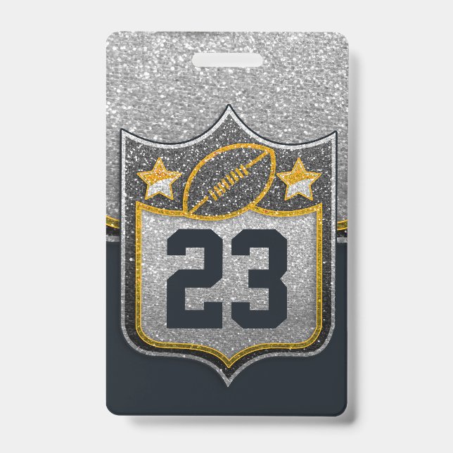 Black & Gold Glitter School Football Team Sports ID Badge (Front)