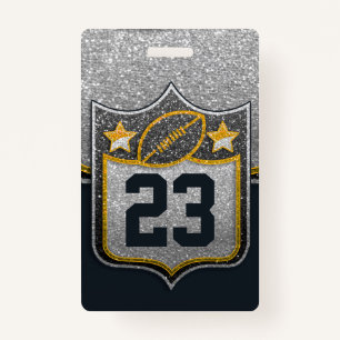 Black & Gold Glitter School Football Team Sports ID Badge