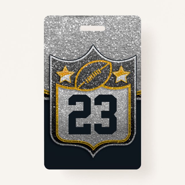 Black & Gold Glitter School Football Team Sports ID Badge (Front)