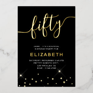 Black & Gold Glitter Script 50th Birthday Party