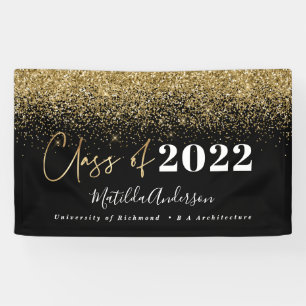 black gold glitter script class of graduation  banner