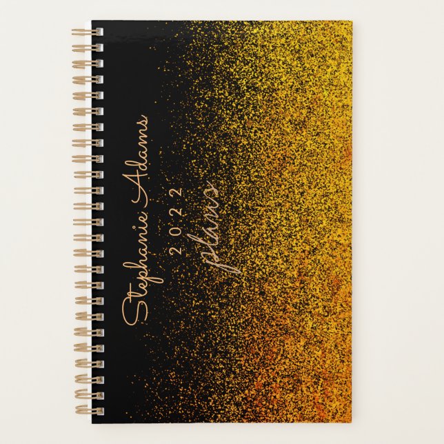 Black Gold Glitter Signature Monogram Planner (Front)