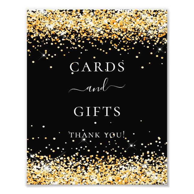 Black gold glitter sparkle cards gift photo print (Front)
