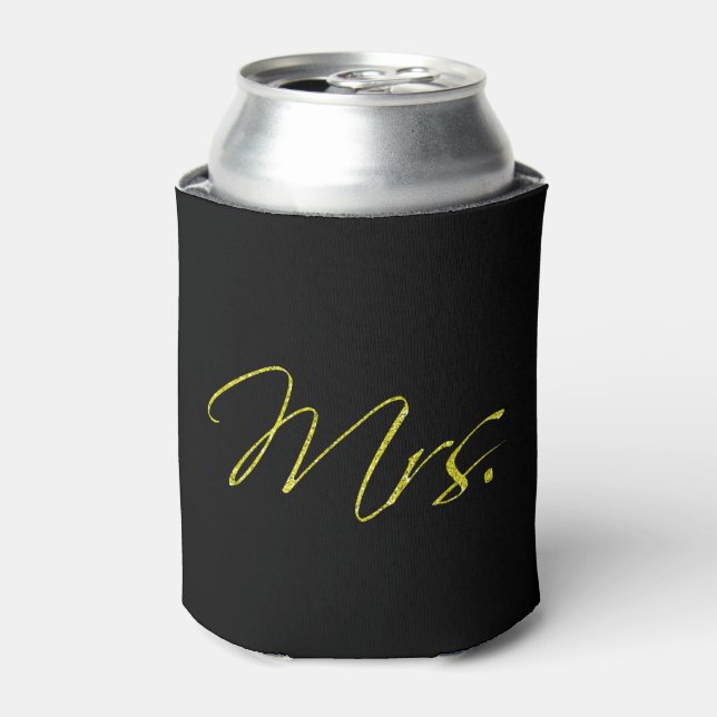 Black Gold Glitter Sparkle Confetti Mrs. Can Cooler (Can Front)