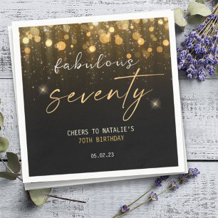 Black Gold Glitter Sparkle Glam 70th Birthday Napkin
