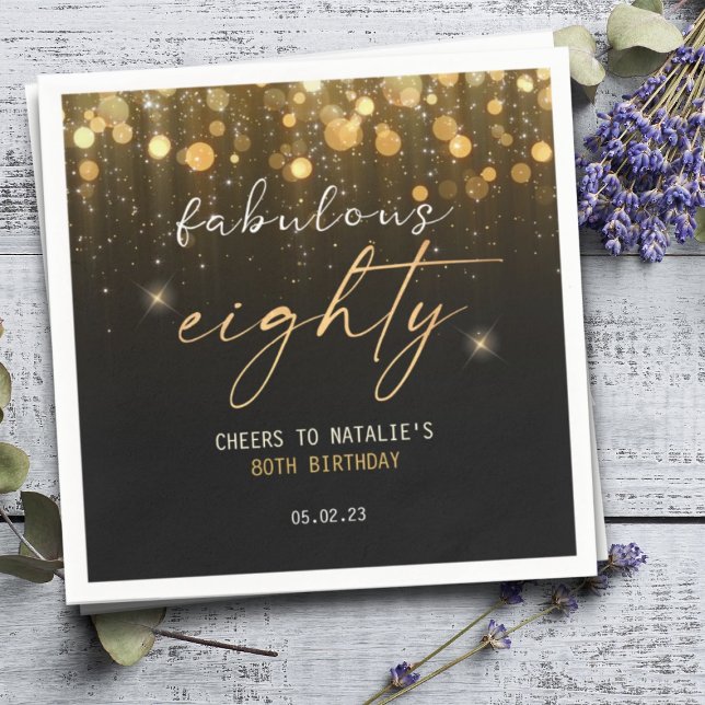 Black Gold Glitter Sparkle Glam 80th Birthday  Napkin (Creator Uploaded)
