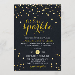 Black Gold Glitter Sparkle Wedding invitation