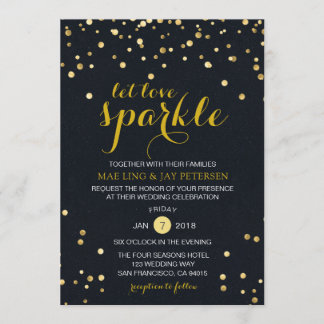 Black Gold Glitter Sparkle Wedding invitation