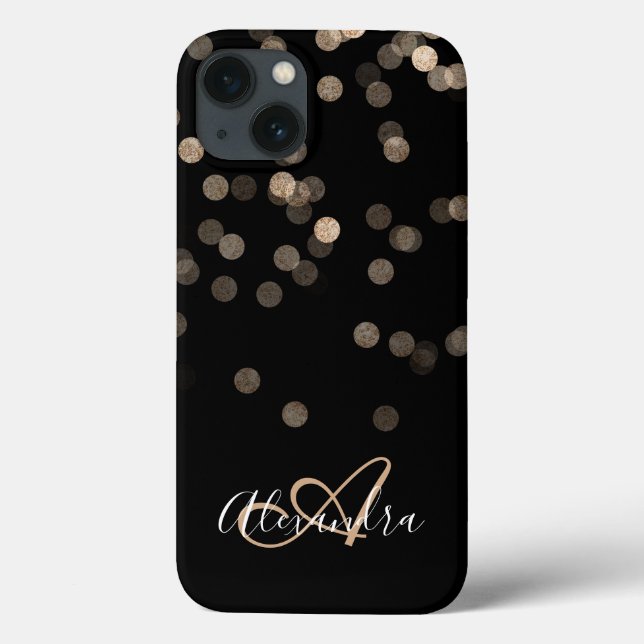 Black Gold Glitter Sparkles Name Monogram Case-Mate iPhone Case (Back)