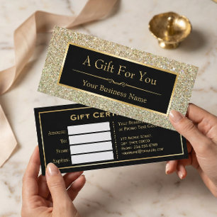 Black Gold Glitter Sparkling Gift Certificate Card
