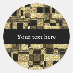 Black & Gold Glitter Squares Chic Favour Sticker