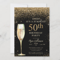 Black Gold Glitter Surprise 50th Birthday Party