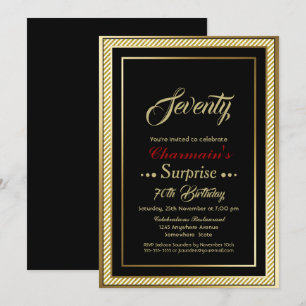 Black Gold Glitter Surprise 70th Birthday Party Invitation