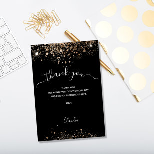 Black gold glitter thank you card