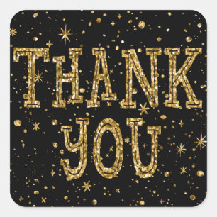 Black & Gold Glitter Thank You (Change Colour) Square Sticker