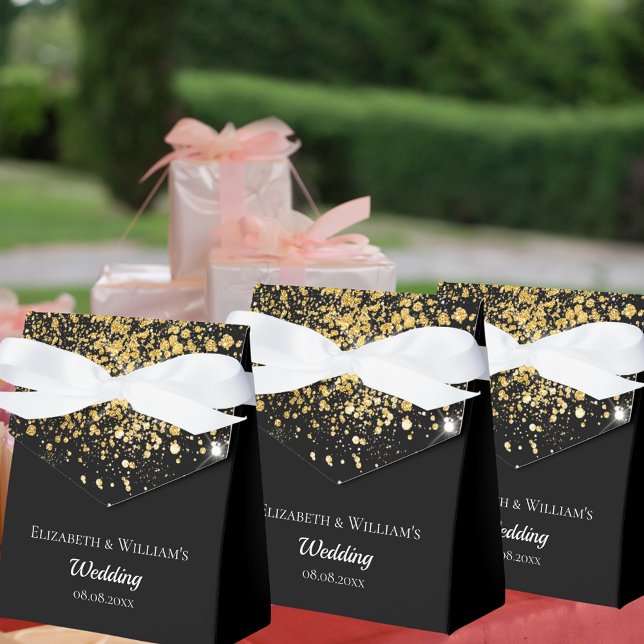 Black gold glitter thank you wedding favour box (Creator Uploaded)