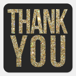 Black & Gold Glitter Thank You Wedding Sticker