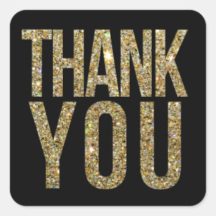 Black & Gold Glitter Thank You Wedding Sticker