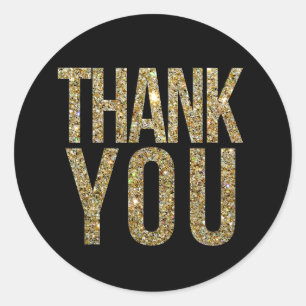 Black & Gold Glitter Thank You Wedding Sticker