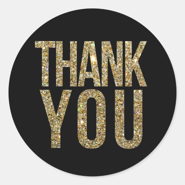 Black & Gold Glitter Thank You Wedding Sticker (Front)