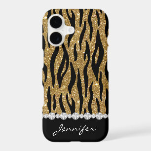Black & Gold Glitter Tiger Print Diamonds W/Name