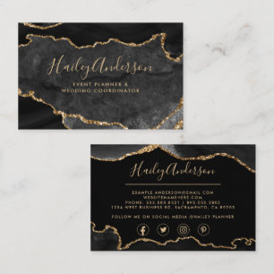 Black & Gold Glitter Watercolor Gilded Agate Business Card