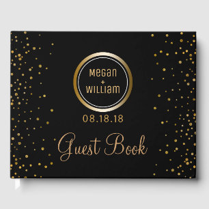 Black Gold Glitter Wedding Custom Monogram Guest Book