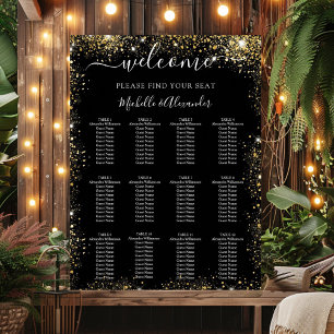 Black gold glitter wedding seating chart