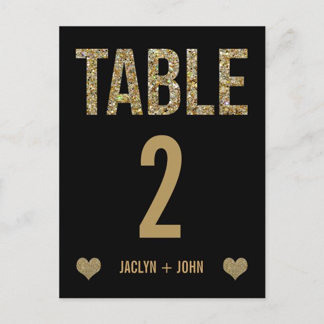 Black & Gold Glitter Wedding Table Number Postcard (Front)