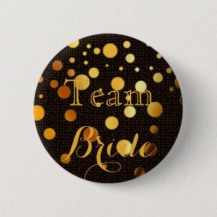 Black Gold Glitter Wedding Team Bride 6 Cm Round Badge