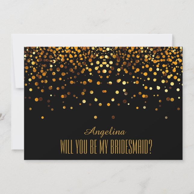 Black Gold Glitter Will you be my bridesmaid? Invitation (Front)