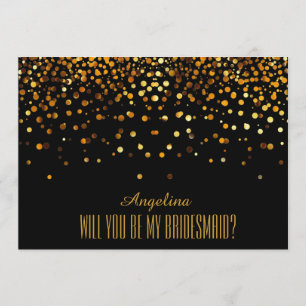 Black Gold Glitter Will you be my bridesmaid? Invitation