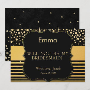 Black Gold Glitter Will You Be My Bridesmaid Invitation