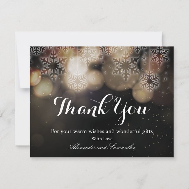 Black & Gold Glitter Winter Snowflake thank you (Front)
