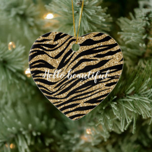 Black Gold Glitter Zebra Print Ceramic Tree Decoration