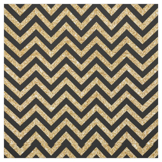 Black Gold Glitter Zigzag Stripes Chevron Pattern Fabric (Swatch)