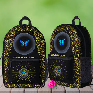 Black & Gold Glitters Back To School Butterfly Printed Backpack