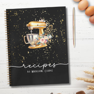 Black & Gold Glittery Bakery Baking Utensils  Notebook