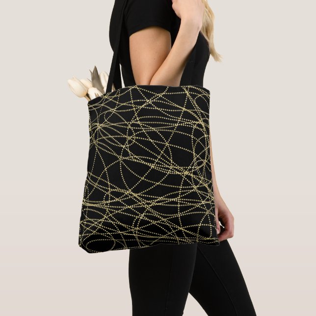 Black Gold Glitzy Abstract Christmas Tote Bag (Close Up)