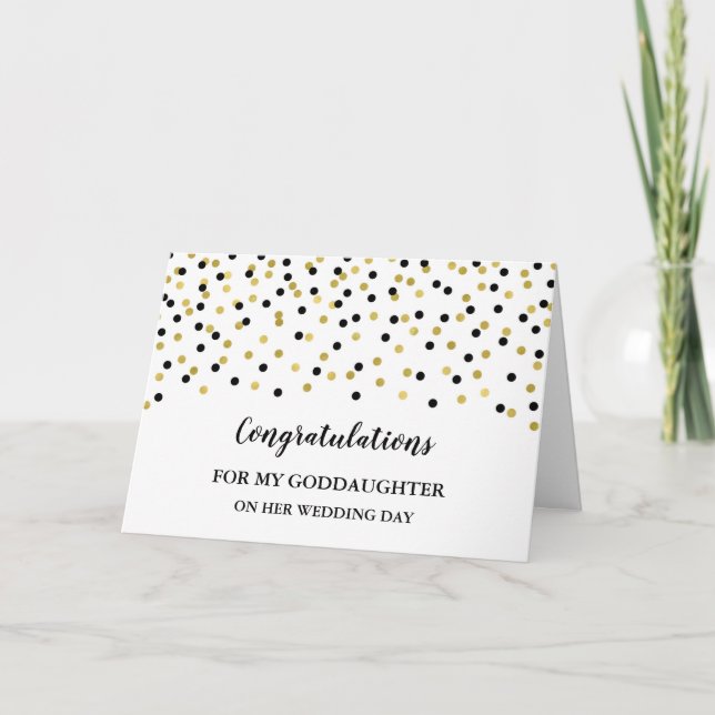 Black Gold Goddaughter Wedding Day Congratulations Card (Front)