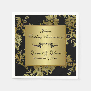 Black, Gold Golden Wedding Anniversary Napkins